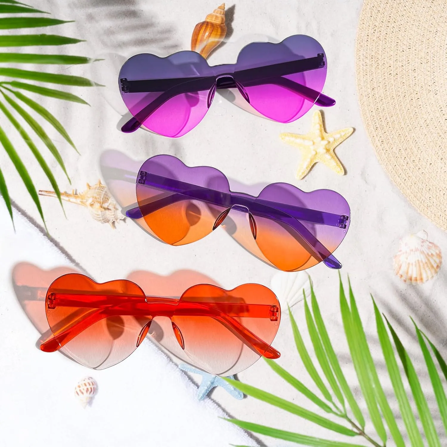 14 Pack Heart Sunglasses for Women, Fun Cute Rimless Transparent Candy Color Heart Glasses Party Favors