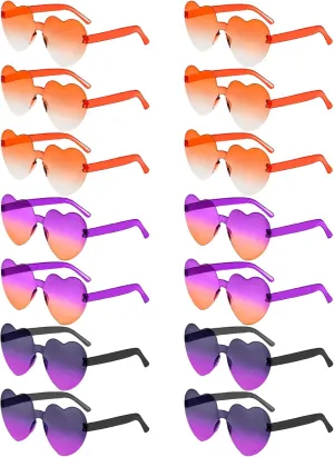 14 Pack Heart Sunglasses for Women, Fun Cute Rimless Transparent Candy Color Heart Glasses Party Favors