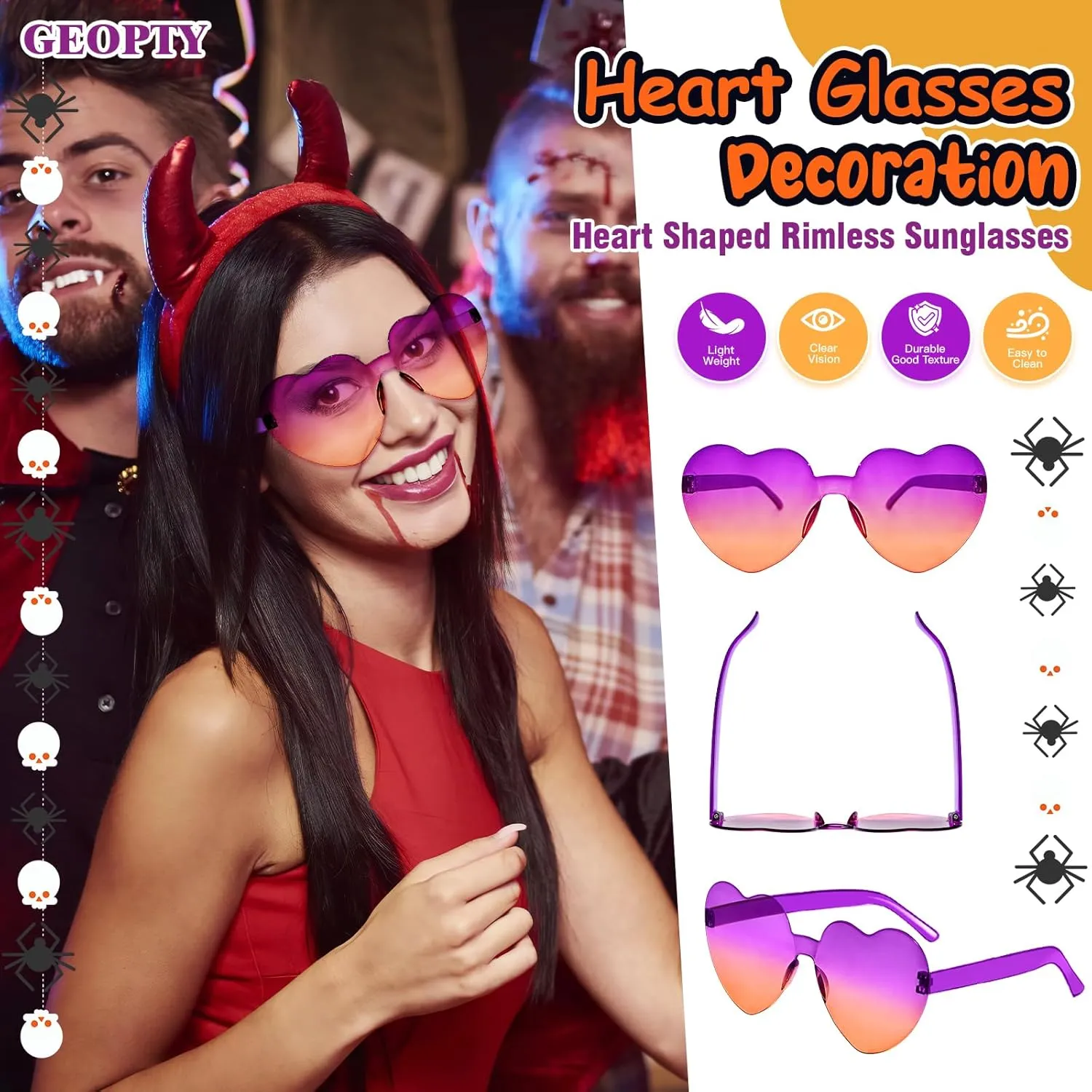 14 Pack Heart Sunglasses for Women, Fun Cute Rimless Transparent Candy Color Heart Glasses Party Favors