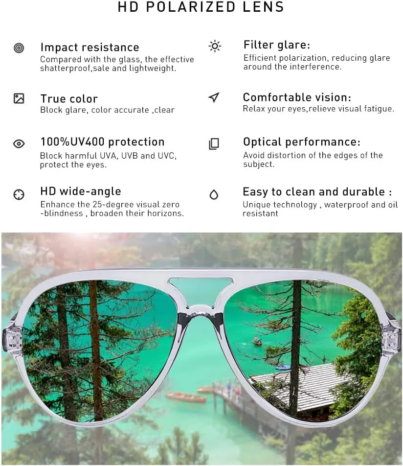 2 Pack Aviator Sunglasses For Men Polarized Lens Plastic Lightweight Double Bridge Frame UV Protection For Driving Matte Black Frame/Smoke Lens Transparent Grey Frame/Smoke Lens