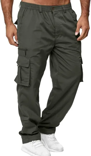 2024 Work Cargo Pants for Mens Casual Joggers Pants Stretch Elastic Waist Drawstring Cargo Pants Tapered Sweatpants for Men Multi Pockets #01