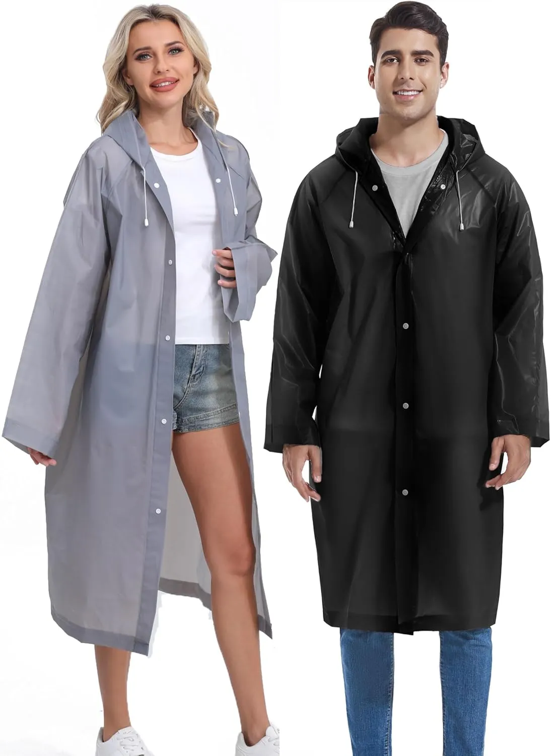 2PCS Borogo Rain Coats for Adults - Reusable Rain Jackets for Men & Women