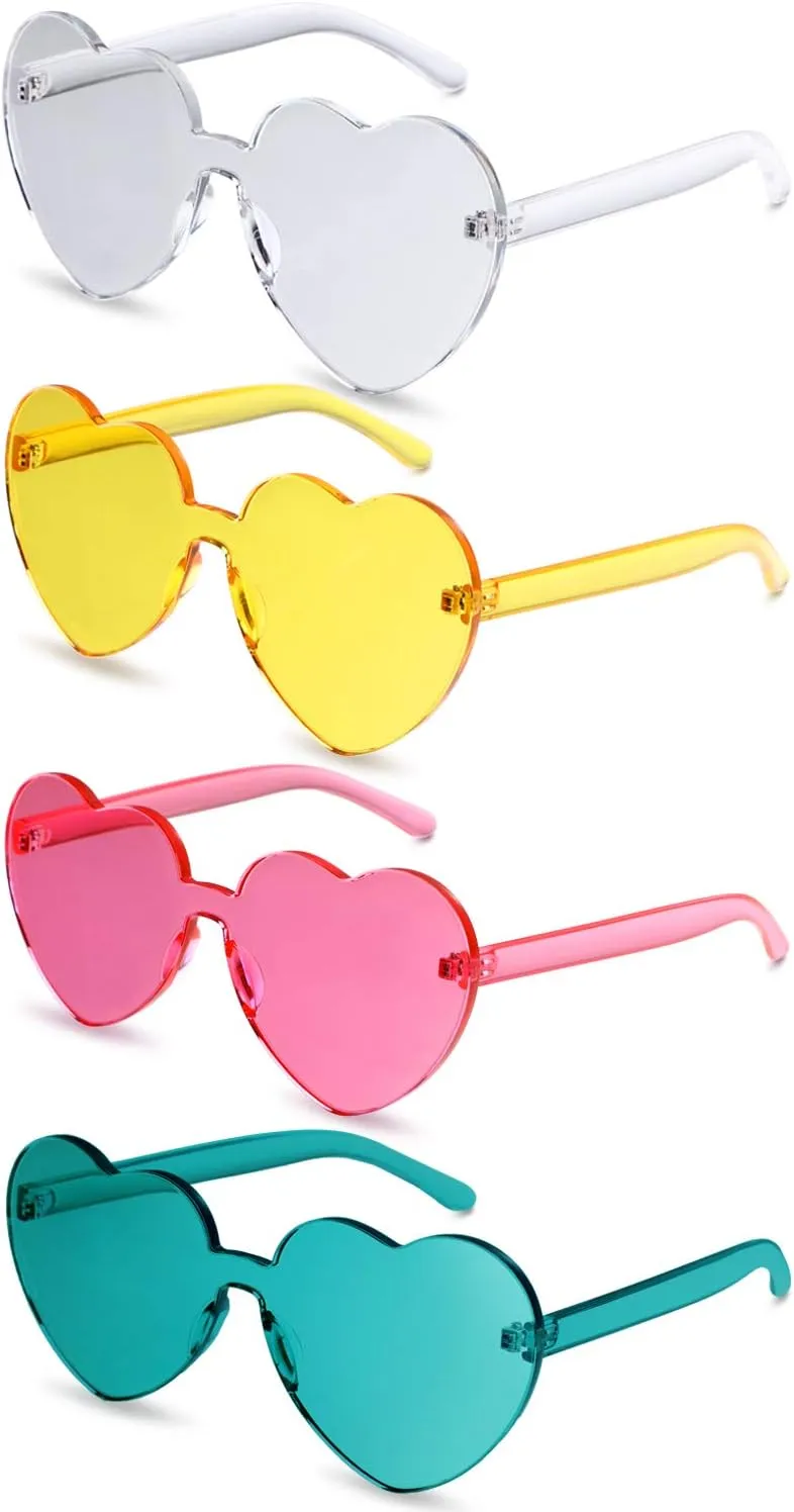 4 Pieces Heart Shaped Sunglasses for Women Men Valentine 's Gift Frameless Glasses