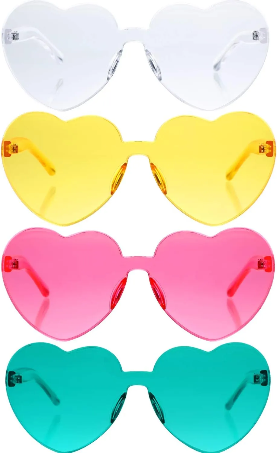4 Pieces Heart Shaped Sunglasses for Women Men Valentine 's Gift Frameless Glasses