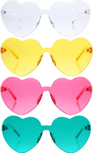 4 Pieces Heart Shaped Sunglasses for Women Men Valentine 's Gift Frameless Glasses