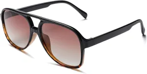 70s Retro Aviator Sunglasses for Women – Men Large Frame Square Vintage Orange Sunglasses UV400 Protection