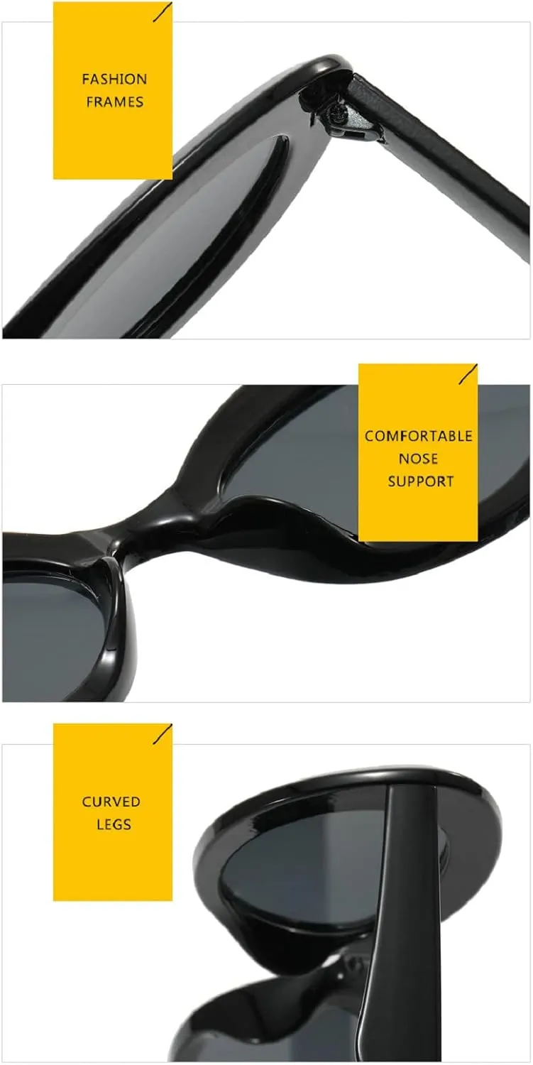 80s Oval Sunglasses for Women Men,Trendy 70s Vintage Retro Fashion Cat Eye Sun Glasses UV400