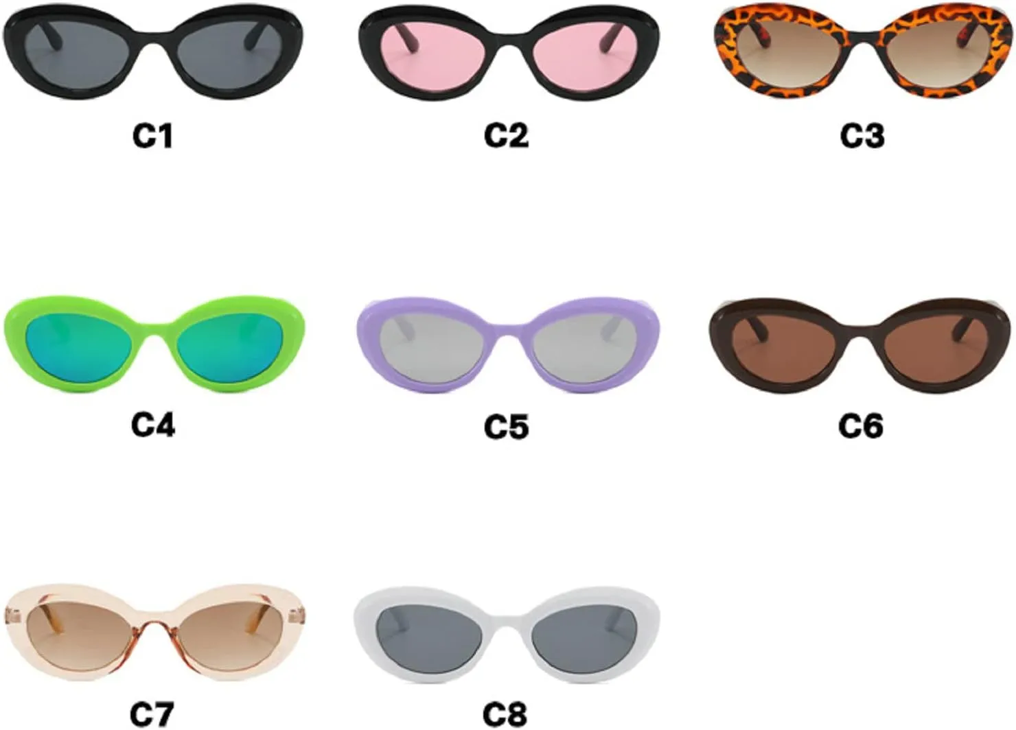 80s Oval Sunglasses for Women Men,Trendy 70s Vintage Retro Fashion Cat Eye Sun Glasses UV400