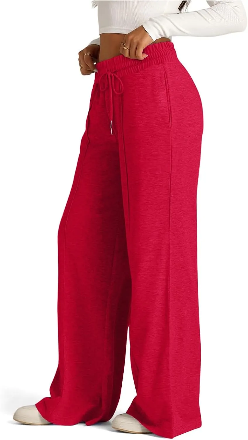 ADHOWBEW Sweat Pants for Womens 2025 Wide Leg High Rise Casual Trendy Elastic Waist Comfy Athletic Joggers