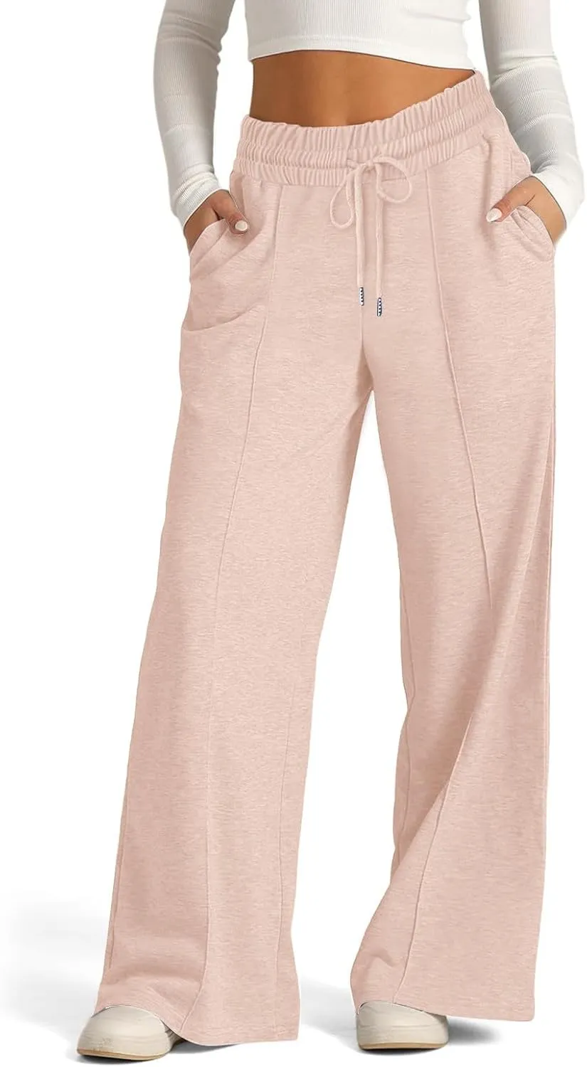 ADHOWBEW Sweat Pants for Womens 2025 Wide Leg High Rise Casual Trendy Elastic Waist Comfy Athletic Joggers