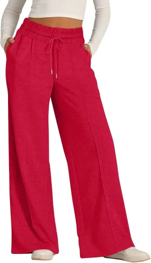 ADHOWBEW Sweat Pants for Womens 2025 Wide Leg High Rise Casual Trendy Elastic Waist Comfy Athletic Joggers