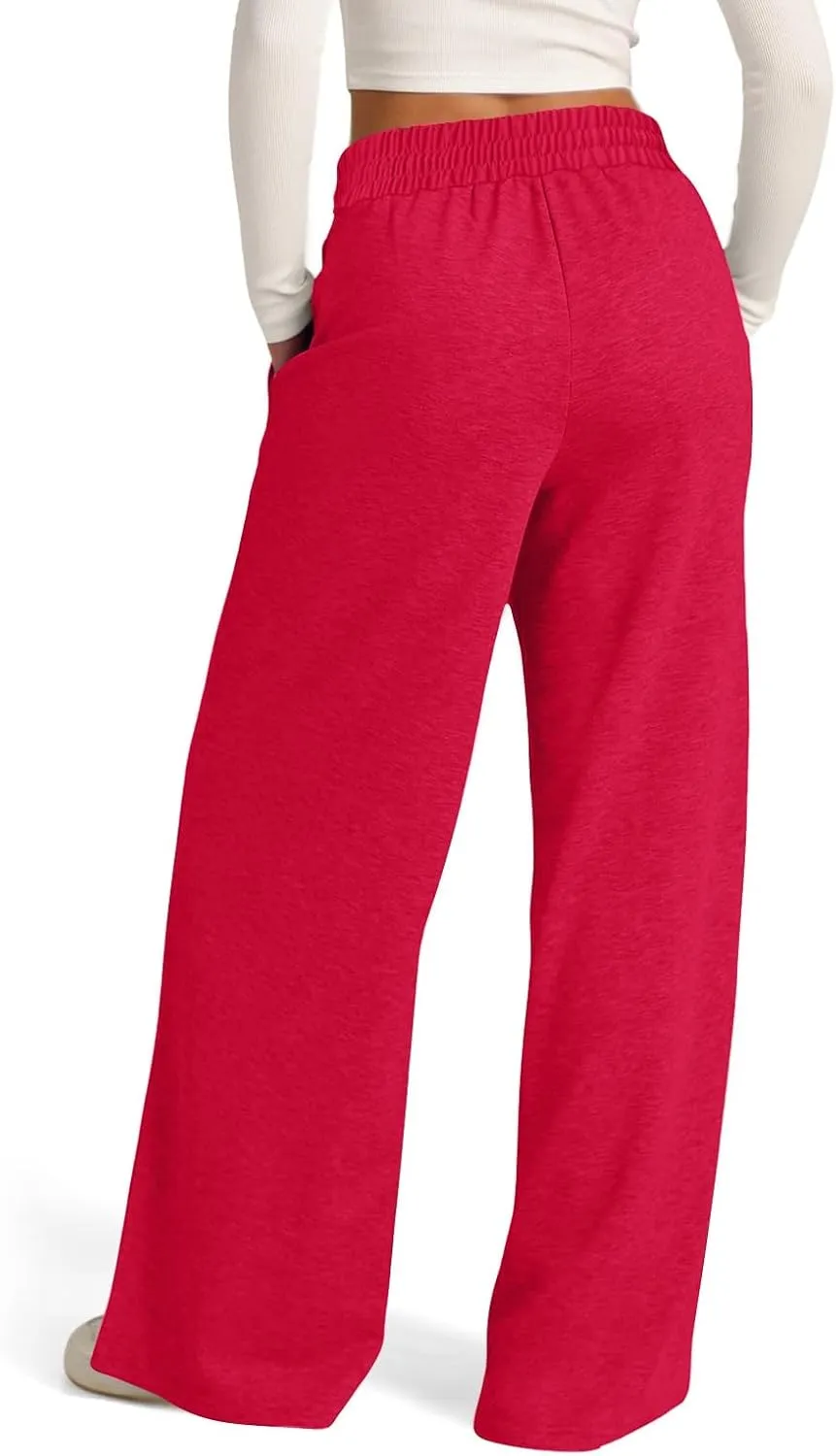 ADHOWBEW Sweat Pants for Womens 2025 Wide Leg High Rise Casual Trendy Elastic Waist Comfy Athletic Joggers