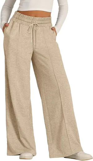 ADHOWBEW Sweat Pants for Womens 2025 Wide Leg High Rise Casual Trendy Elastic Waist Comfy Athletic Joggers