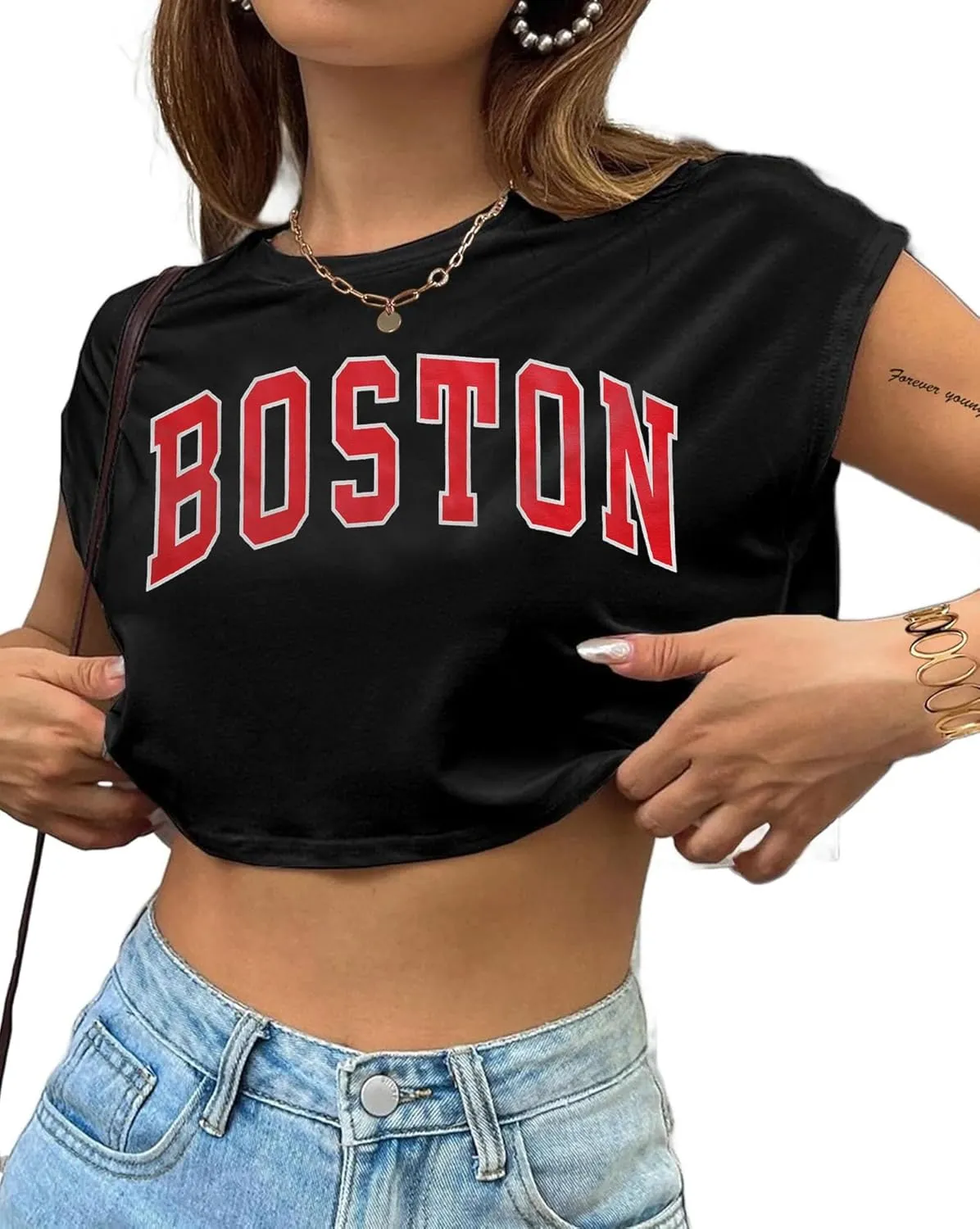 Avanova Women Oversized Batwing Boxy Tee Shirt Crewneck Loose Short Sleeve Crop Top