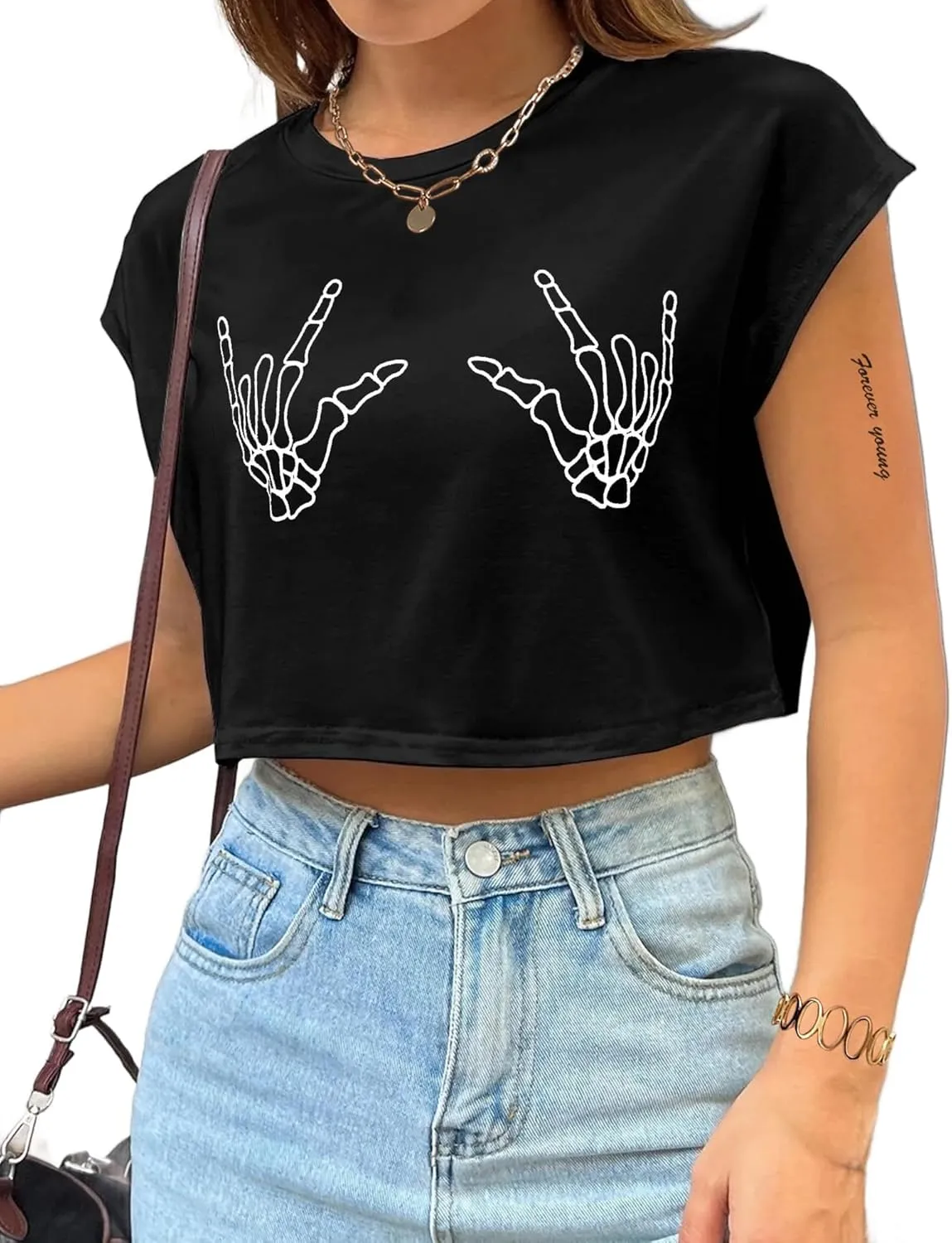 Avanova Women Oversized Batwing Boxy Tee Shirt Crewneck Loose Short Sleeve Crop Top