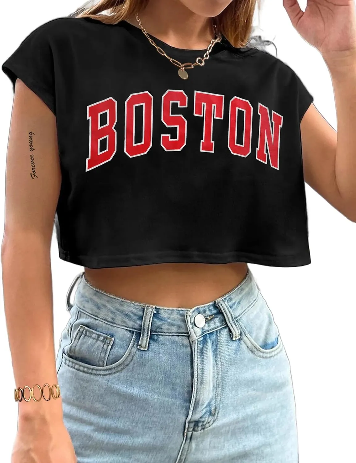 Avanova Women Oversized Batwing Boxy Tee Shirt Crewneck Loose Short Sleeve Crop Top