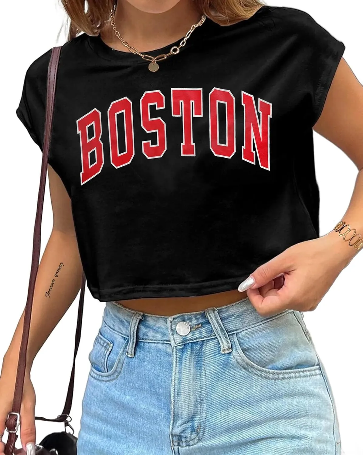 Avanova Women Oversized Batwing Boxy Tee Shirt Crewneck Loose Short Sleeve Crop Top