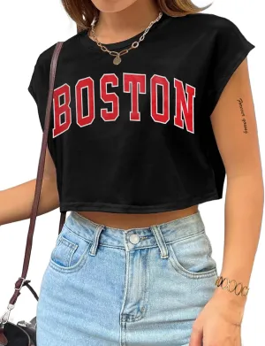 Avanova Women Oversized Batwing Boxy Tee Shirt Crewneck Loose Short Sleeve Crop Top