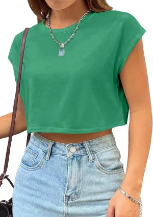 Avanova Women Oversized Batwing Boxy Tee Shirt Crewneck Loose Short Sleeve Crop Top