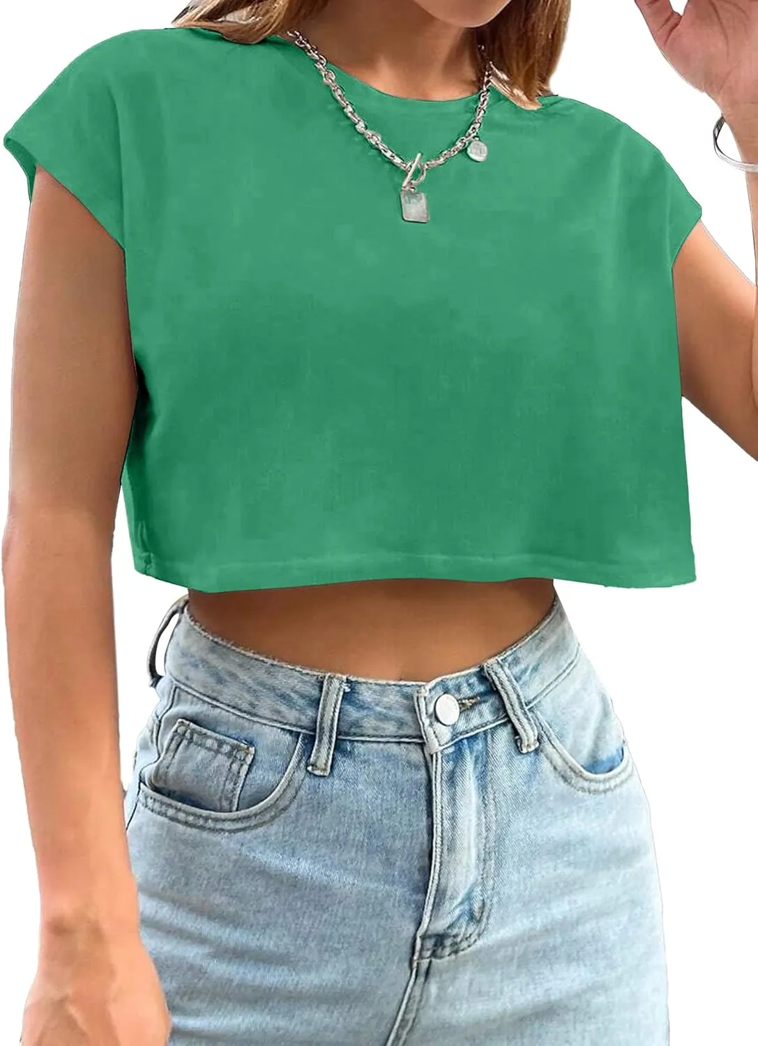 Avanova Women Oversized Batwing Boxy Tee Shirt Crewneck Loose Short Sleeve Crop Top