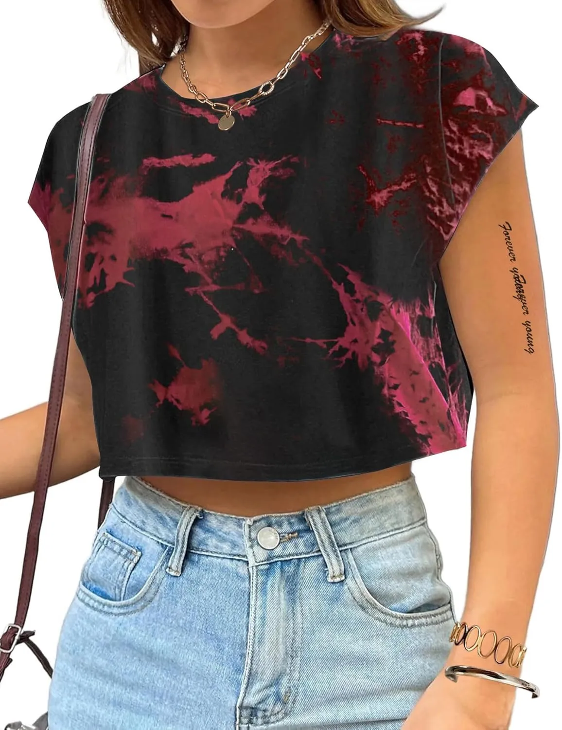 Avanova Women Oversized Batwing Boxy Tee Shirt Crewneck Loose Short Sleeve Crop Top