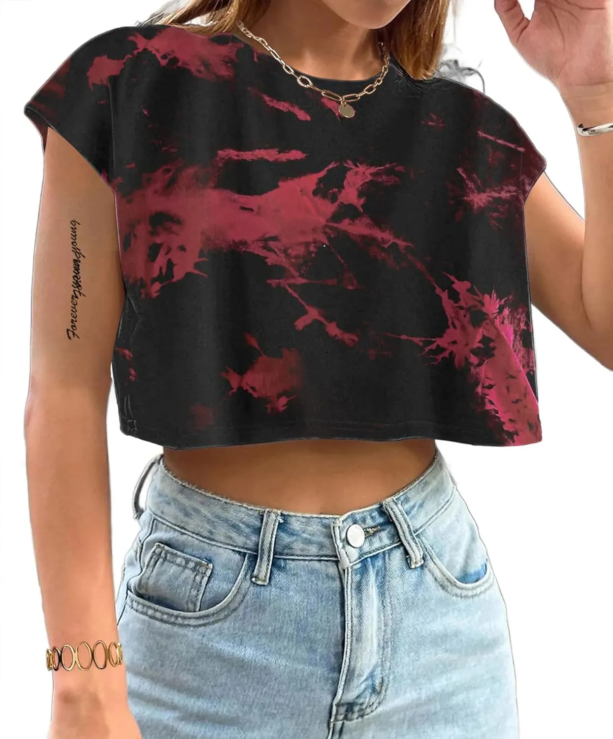 Avanova Women Oversized Batwing Boxy Tee Shirt Crewneck Loose Short Sleeve Crop Top