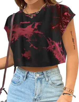 Avanova Women Oversized Batwing Boxy Tee Shirt Crewneck Loose Short Sleeve Crop Top