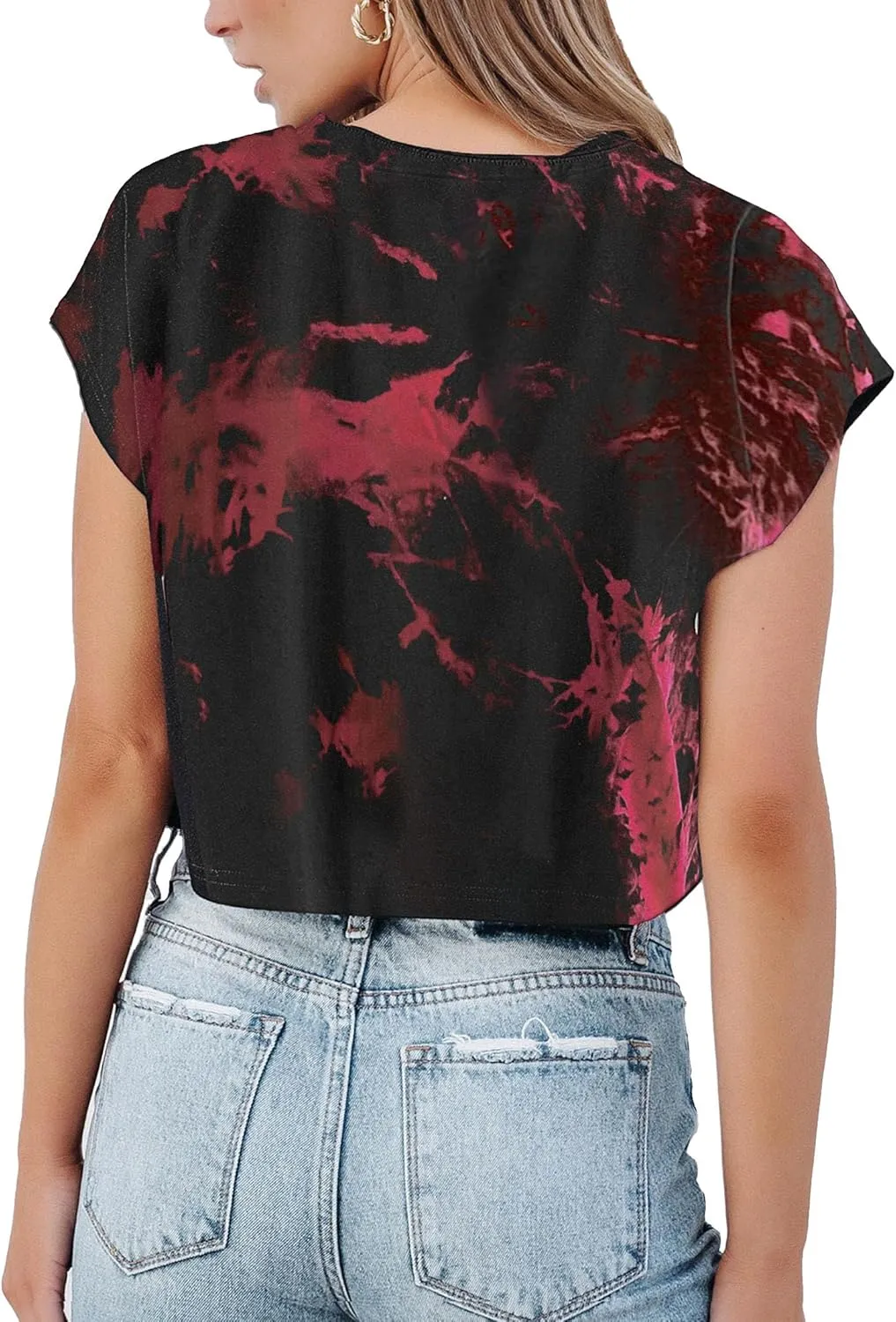 Avanova Women Oversized Batwing Boxy Tee Shirt Crewneck Loose Short Sleeve Crop Top