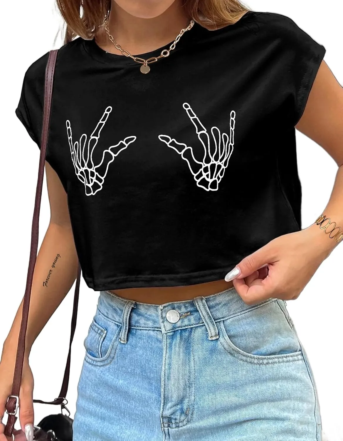 Avanova Women Oversized Batwing Boxy Tee Shirt Crewneck Loose Short Sleeve Crop Top