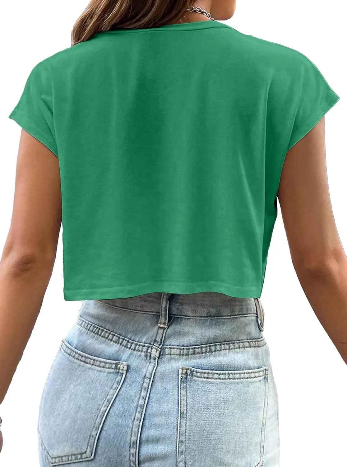 Avanova Women Oversized Batwing Boxy Tee Shirt Crewneck Loose Short Sleeve Crop Top