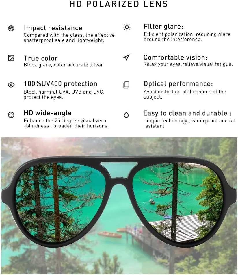 Aviator Sunglasses For Men Polarized Lens Plastic Lightweight Double Bridge Frame UV Protection For Driving Matte Black Frame/Smoke Lens