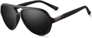 Aviator Sunglasses For Men Polarized Lens Plastic Lightweight Double Bridge Frame UV Protection For Driving Matte Black Frame/Smoke Lens