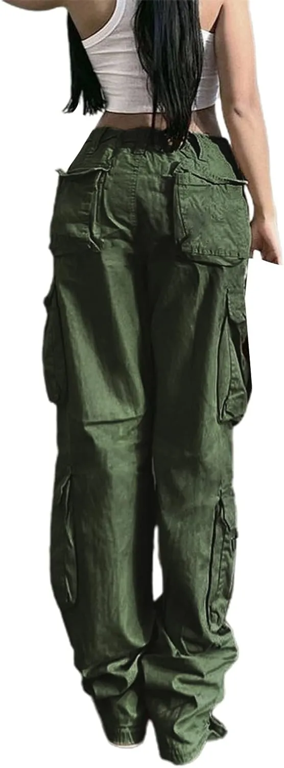 Awoscut Women's Y2k Cargo Pants Casual Straight Leg High Rise Baggy Joggers Trousers with Multiple Pockets Streetwear