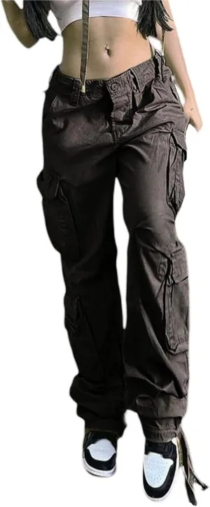 Awoscut Women's Y2k Cargo Pants Casual Straight Leg High Rise Baggy Joggers Trousers with Multiple Pockets Streetwear