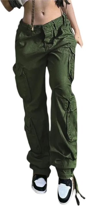 Awoscut Women's Y2k Cargo Pants Casual Straight Leg High Rise Baggy Joggers Trousers with Multiple Pockets Streetwear