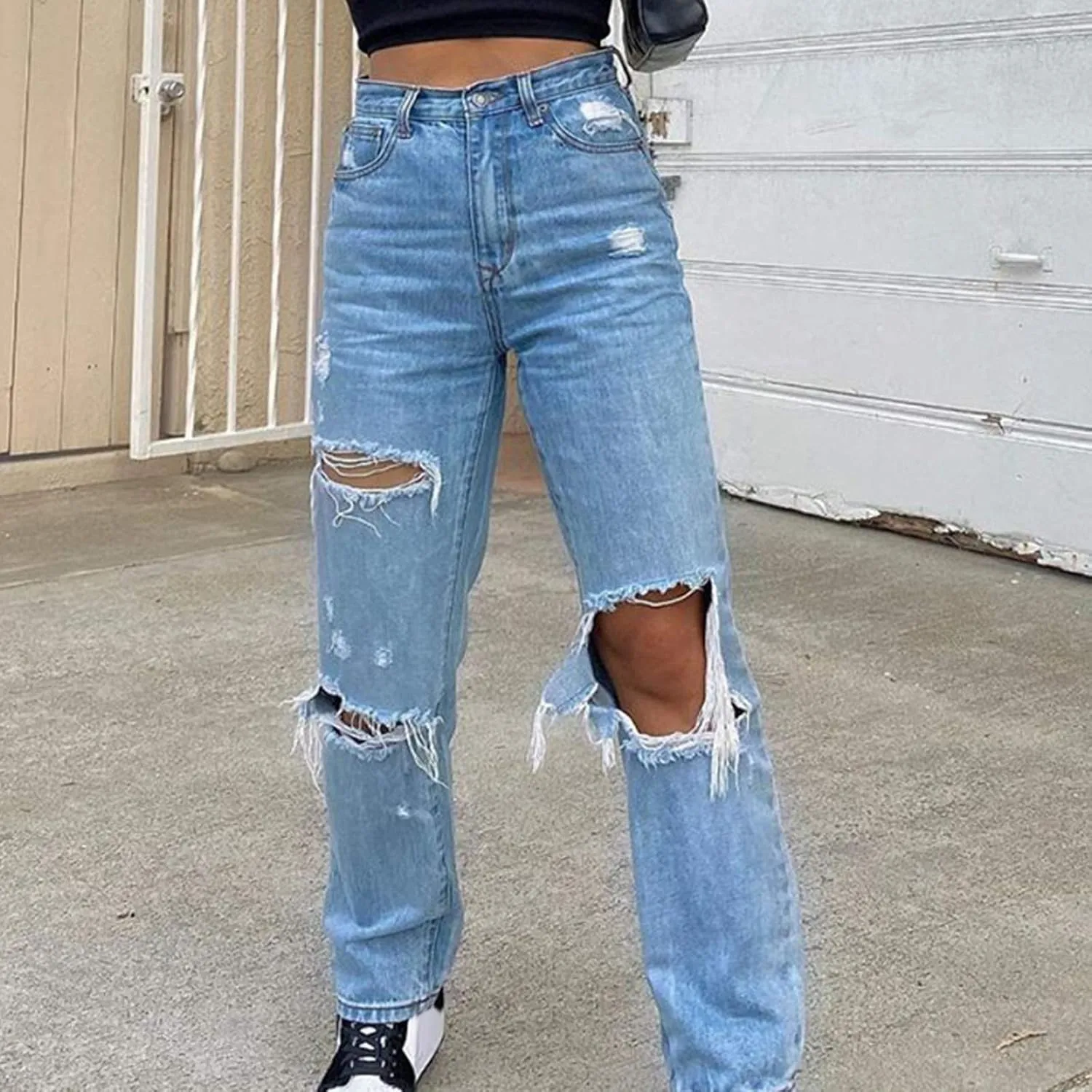 Baggy Jeans for Women Work Ripped Distressed High Rise Y2K E-Girl Fashion Oversized Baggy Loose Wide Leg Denim Pants