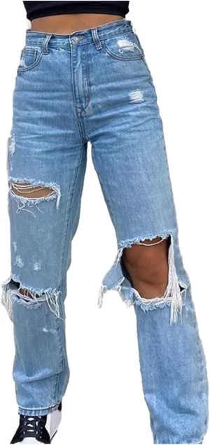 Baggy Jeans for Women Work Ripped Distressed High Rise Y2K E-Girl Fashion Oversized Baggy Loose Wide Leg Denim Pants