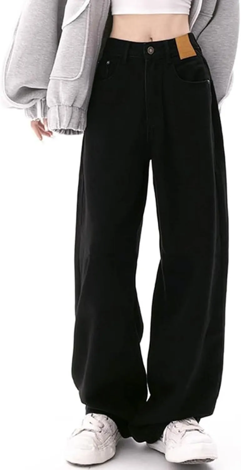 Baggy Jeans for Womens High Waisted Wide Leg Straight Boyfriend Denim Trousers Black Vintage Streetwear Loose Fit Jeans