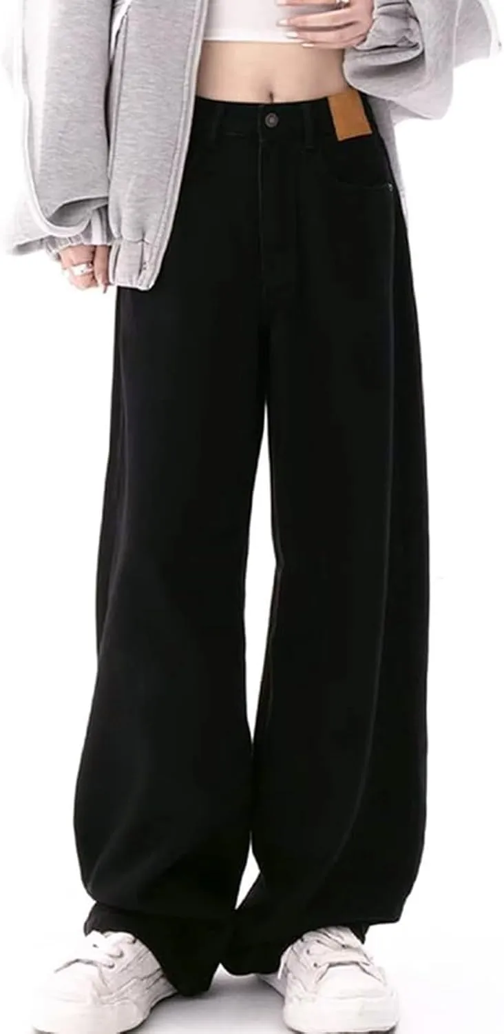 Baggy Jeans for Womens High Waisted Wide Leg Straight Boyfriend Denim Trousers Black Vintage Streetwear Loose Fit Jeans