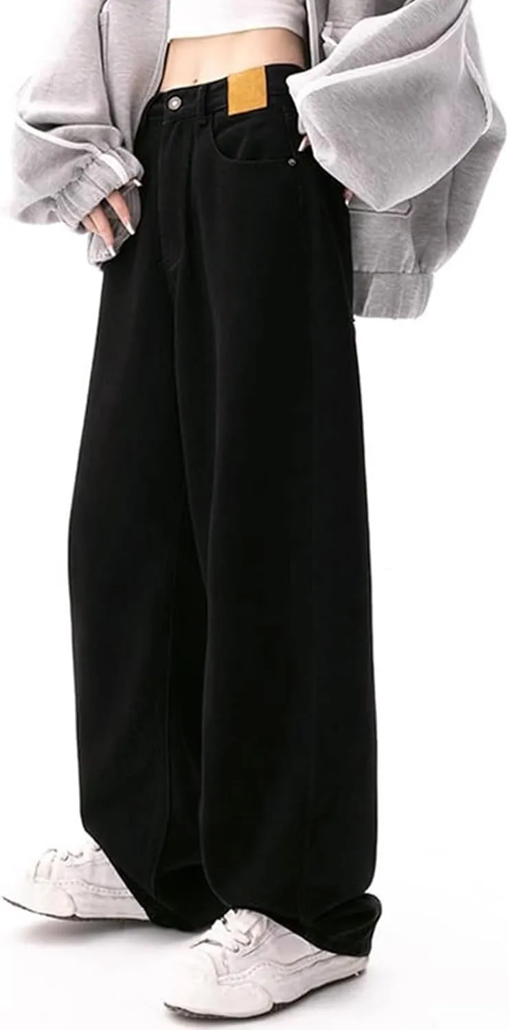 Baggy Jeans for Womens High Waisted Wide Leg Straight Boyfriend Denim Trousers Black Vintage Streetwear Loose Fit Jeans