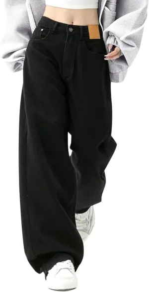 Baggy Jeans for Womens High Waisted Wide Leg Straight Boyfriend Denim Trousers Black Vintage Streetwear Loose Fit Jeans