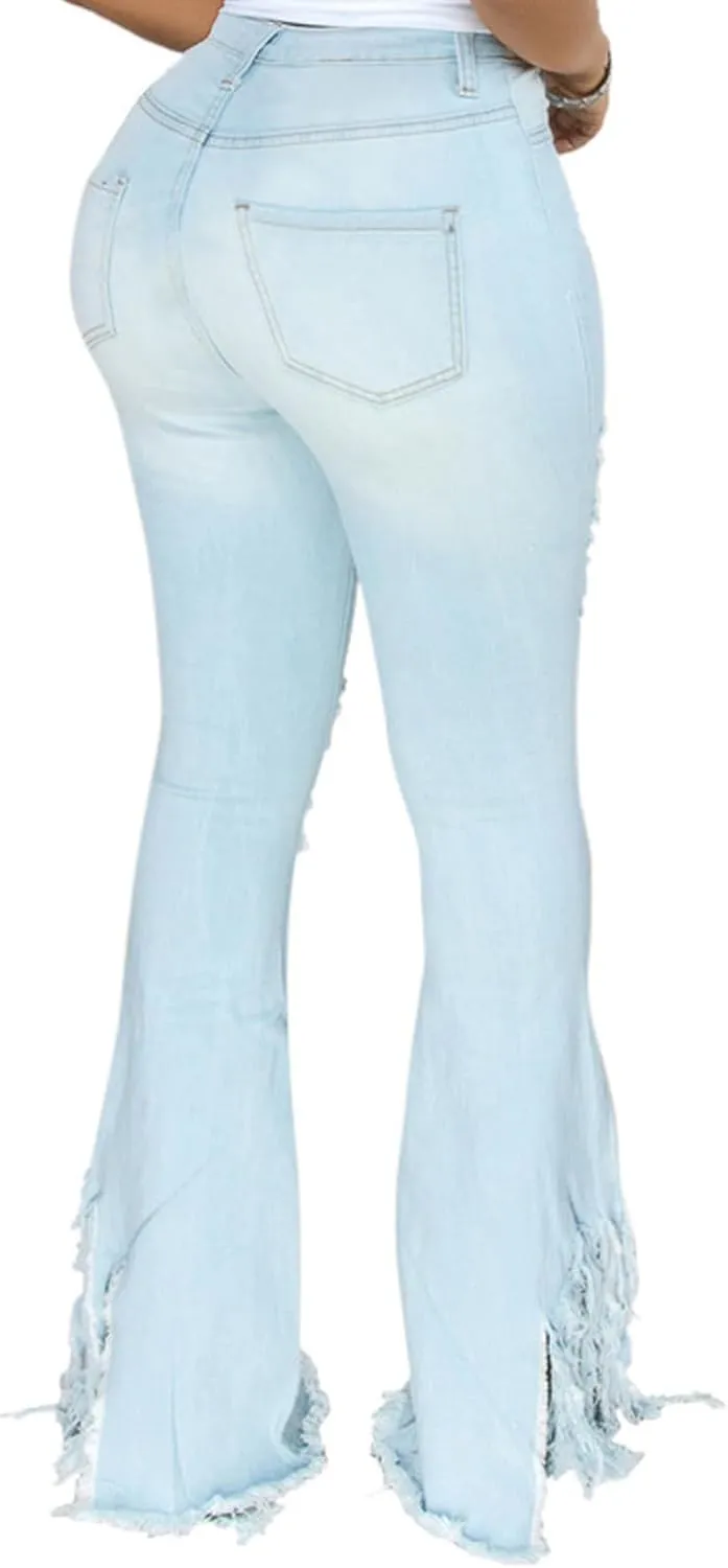 Bell Bottom Jeans for Women Skinny Flared Jeans Elastic High Waisted Vintage 70s Classic Stretchy Wide Leg Denim Pants