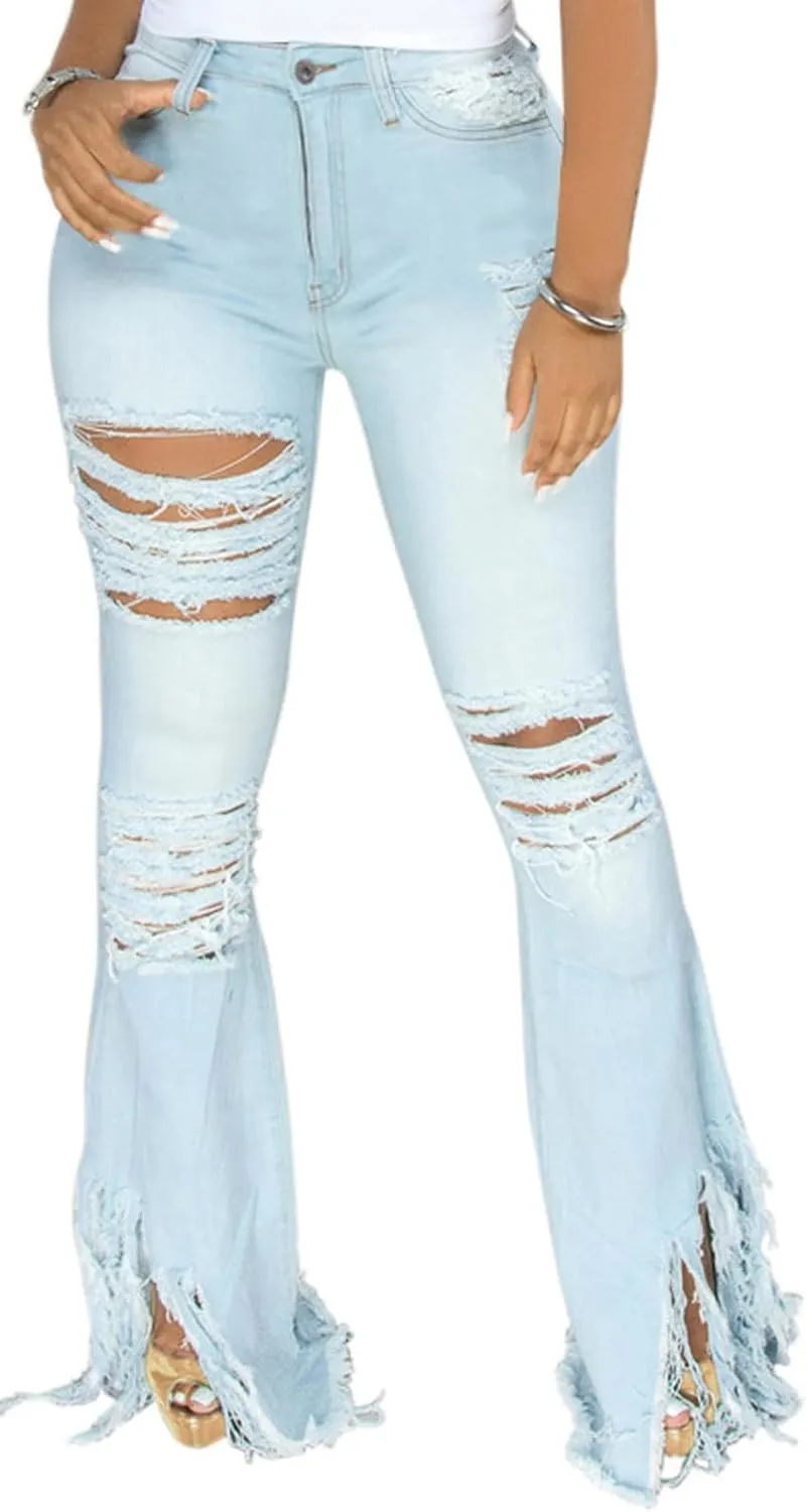 Bell Bottom Jeans for Women Skinny Flared Jeans Elastic High Waisted Vintage 70s Classic Stretchy Wide Leg Denim Pants