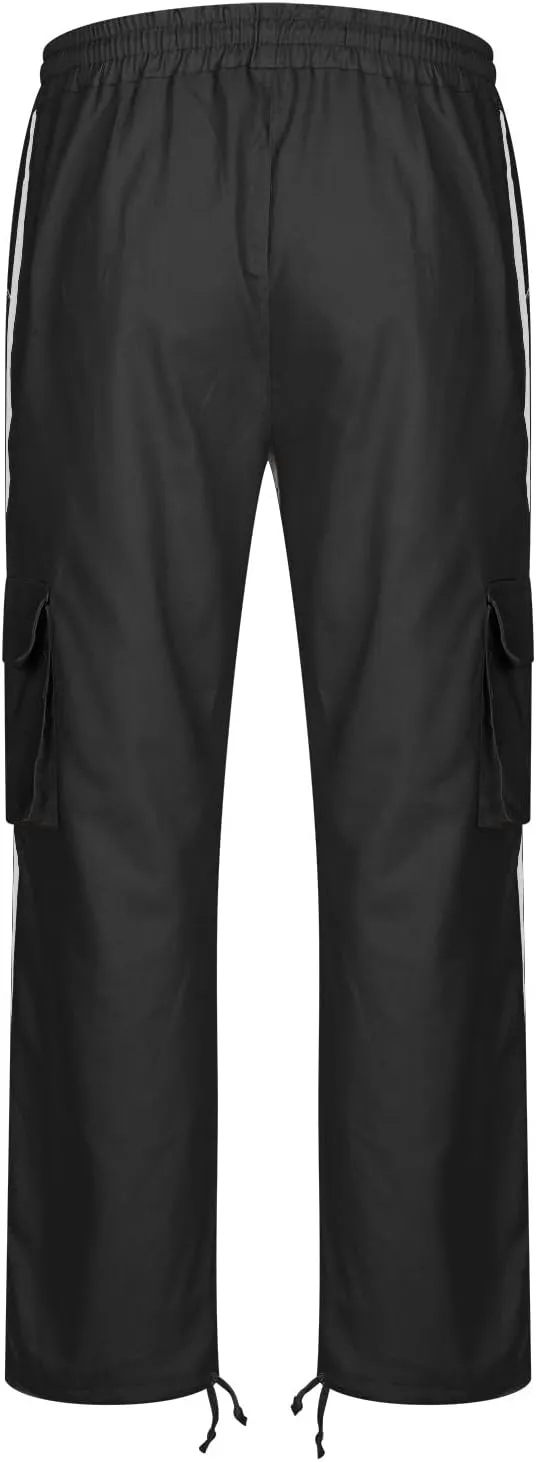 Black Joggers Men Cargo Drawstring Running Straight Sweatpants Causal Joggers Athletic Pants with Pockets Hiking