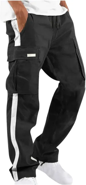 Black Joggers Men Cargo Drawstring Running Straight Sweatpants Causal Joggers Athletic Pants with Pockets Hiking