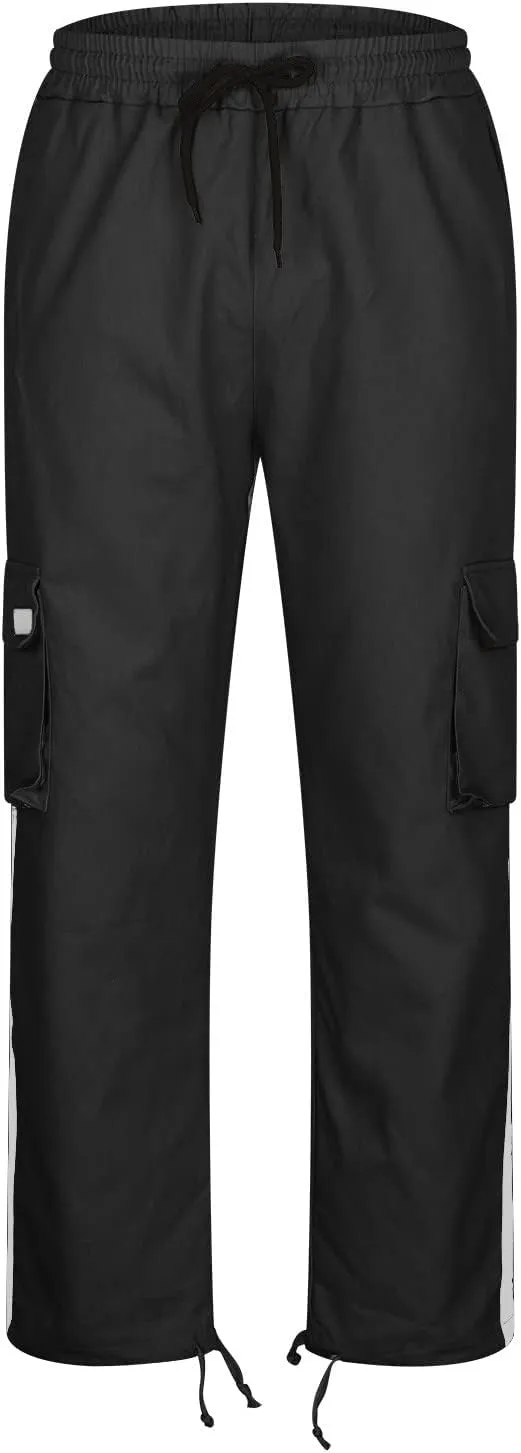 Black Joggers Men Cargo Drawstring Running Straight Sweatpants Causal Joggers Athletic Pants with Pockets Hiking