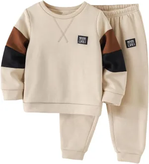 Boy's 2 Piece Outfits Colorblock Crewneck Long Sleeve Sweatshirt and Jogger Sweatpants Set