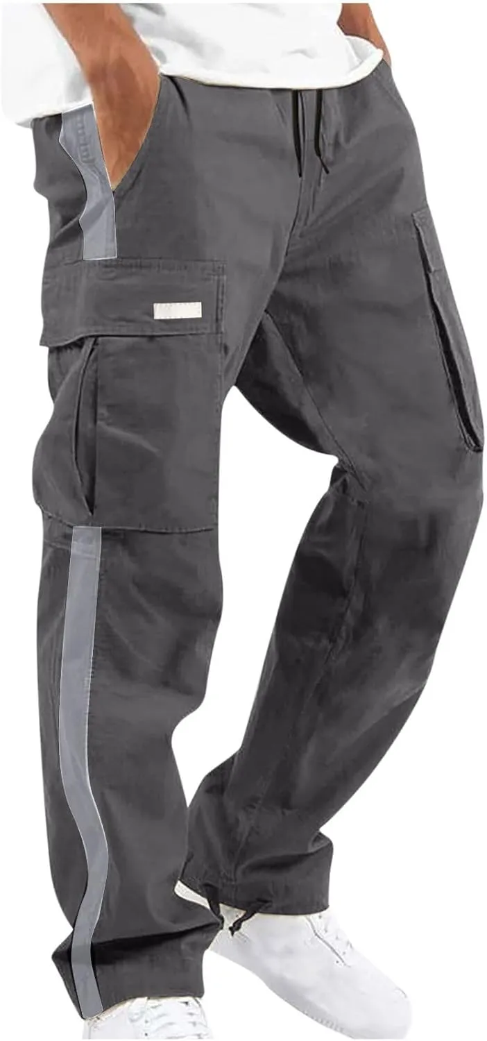 Cambkatl Men's Casual Cargo Pants Colorblock Straight Leg Workout Joggers Sweatpants Outdoor Hiking Pants with Multi-Pockets