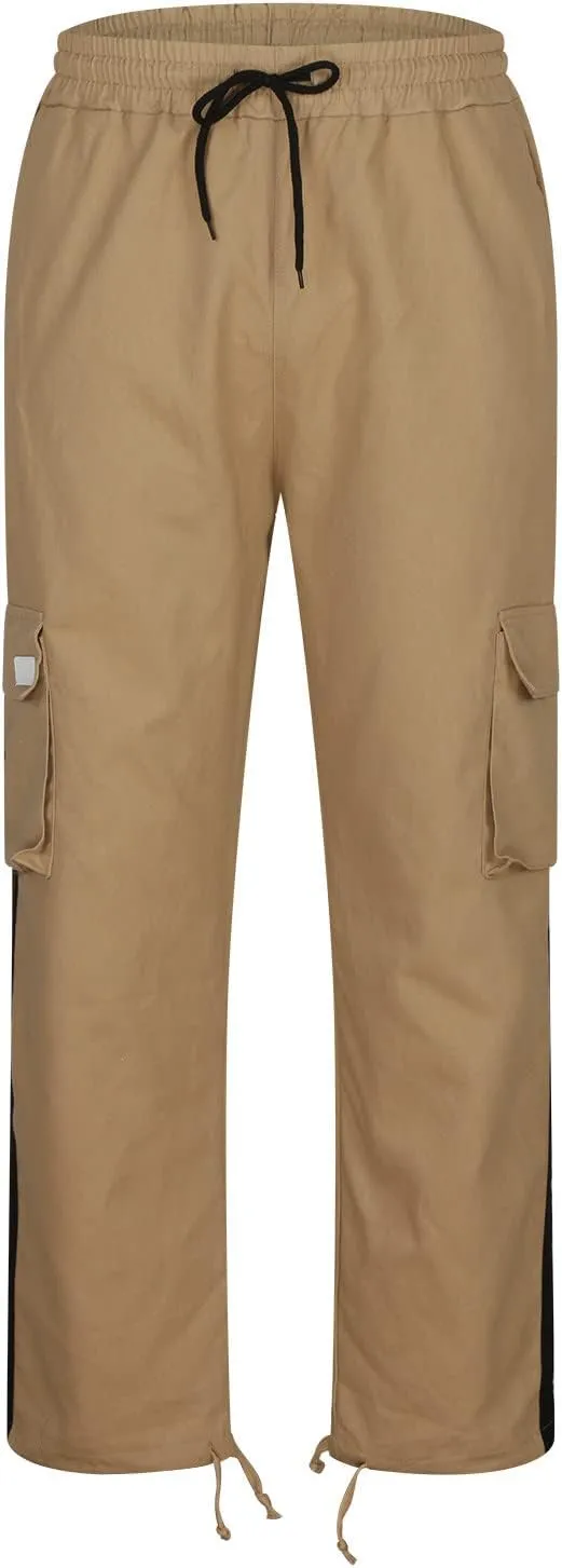Cambkatl Men's Casual Cargo Pants Colorblock Straight Leg Workout Joggers Sweatpants Outdoor Hiking Pants with Multi-Pockets