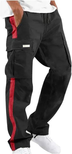 Cambkatl Men's Casual Cargo Pants Colorblock Straight Leg Workout Joggers Sweatpants Outdoor Hiking Pants with Multi-Pockets